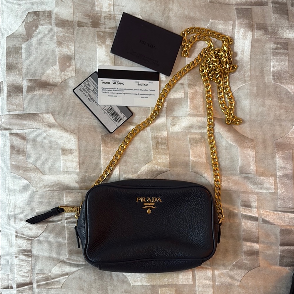 Prada Black Leather Bag with Gold Chain